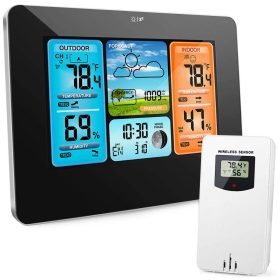   Bezdrôtová meteorologická stanica s farebným LCD displejom a vonkajším senzorom s dosahom 60 m, čierna, USB kábel, 16,6 × 12,8 × 3 cm