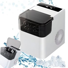   Automatický elektrický výrobník ľadu s 2 veľkosťami kociek a lopatkou, biely, nádrž 1,6 l, 165 W, 29,5 × 28,5 × 22 cm