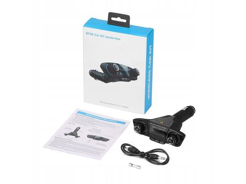 Bluetooth 5.0 FM Transzmitter és Autós Kihangosító Akkumulátor Szint Kijelzéssel, Fekete, 8 az 1-ben Autós MP3 Lejátszó AUX Kábellel, 12V 24V