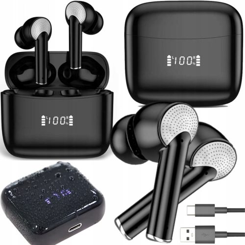 Bezdrôtové čierne Bluetooth slúchadlá s nabíjacím puzdrom