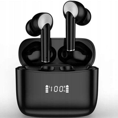 Bezdrôtové čierne Bluetooth slúchadlá s nabíjacím puzdrom