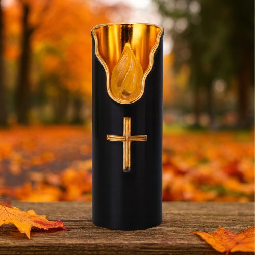 Čierna LED sviečka s efektom plameňa, na batérie, 15 cm