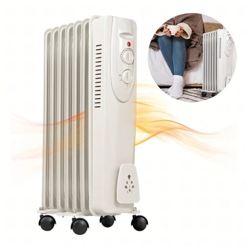 Energeticky úsporný elektrický olejový radiátor s termostatom, 1500 W, 7 rebier