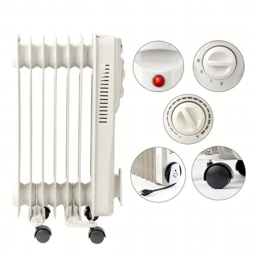 Energeticky úsporný elektrický olejový radiátor s termostatom, 1500 W, 7 rebier