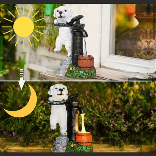 Dekoratívna solárna LED záhradná lampa v tvare psíka