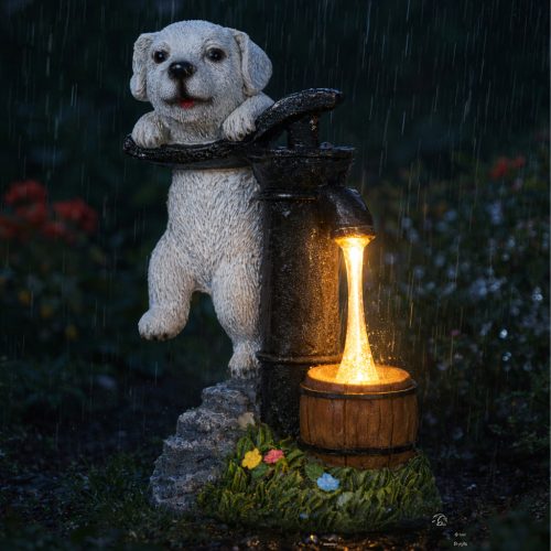 Dekoratívna solárna LED záhradná lampa v tvare psíka