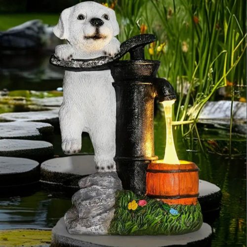 Dekoratívna solárna LED záhradná lampa v tvare psíka