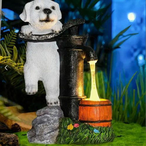Dekoratívna solárna LED záhradná lampa v tvare psíka
