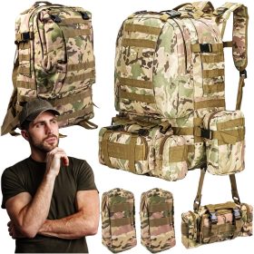 Turistický batoh, taktický batoh, vodotesný, 4 v 1, 50 l
