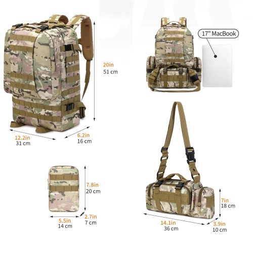 Turistický batoh, taktický batoh, vodotesný, 4 v 1, 50 l