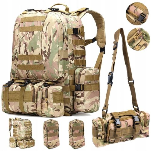 Turistický batoh, taktický batoh, vodotesný, 4 v 1, 50 l
