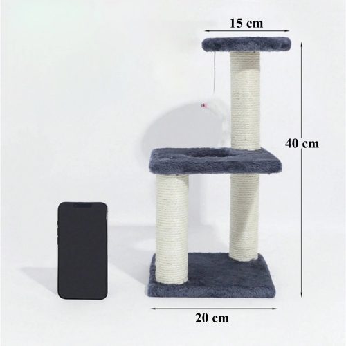 2-úrovňové škrabadlo pre mačky so zábavnou hračkou myškou, výška 40 cm