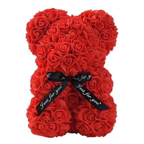 MEDVEDÍK S LED RUŽAMI 25 CM ROSE BEAR S RUŽOVÝMI OKVETNÝMI LÍSTKAMI, MAŠLIČKA, DARČEKOVÁ KRABIČKA