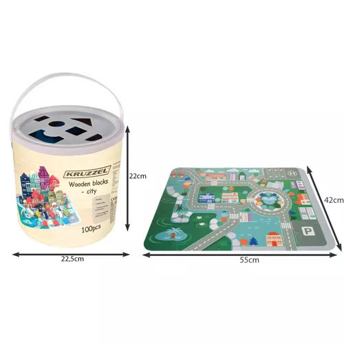 Drevené kocky Mesto Autá 100 kociek + puzzle Hračka Na Triedenie Drevená skladačka