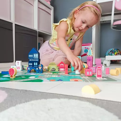 Drevené kocky Mesto Autá 100 kociek + puzzle Hračka Na Triedenie Drevená skladačka