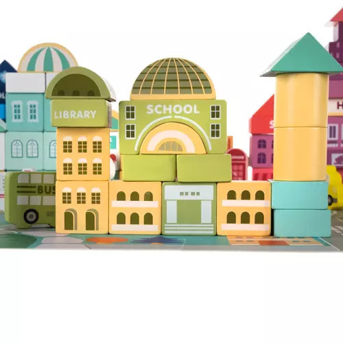Drevené kocky Mesto Autá 100 kociek + puzzle Hračka Na Triedenie Drevená skladačka
