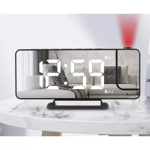 ELEKTRONICKÝ LED digitálny budík s projektorom, teplomer, zrkadlo 4v1