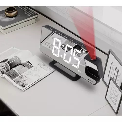 ELEKTRONICKÝ LED digitálny budík s projektorom, teplomer, zrkadlo 4v1