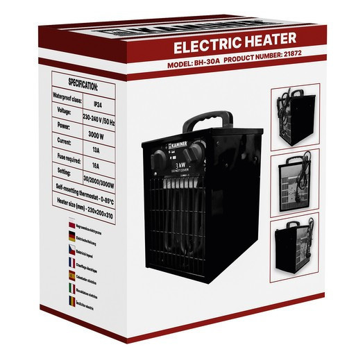 Elektrický ohrievač KAMINER Čierny 3kW 3000W Ventilátor Teplovzdušný ohrievač