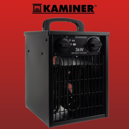 Elektrický ohrievač KAMINER Čierny 3kW 3000W Ventilátor Teplovzdušný ohrievač