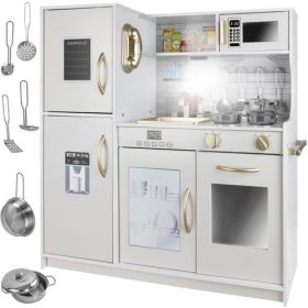   Drevená kuchynka pre deti Veľká kuchynka + príslušenstvo Hrnce Svetlo LED