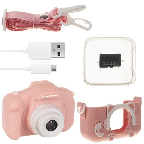 Digitálny fotoaparát pre deti Fotografia Ružová karta 32 GB Ružová Šnúrka Hry