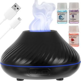   Zvlhčovač vzduchu difuzér lampička 3v1 130 ml RGB efekt ohňa aromaterapia