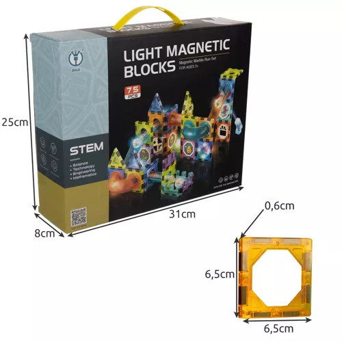 Magnetické stavebné kocky Edukačná súprava Puzzle 75 svietiace