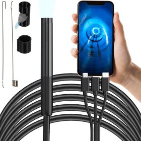   Endoskopická inšpekčná kamera, 2 m, 6 LED svetiel, microUSB, Lightning a USB-C