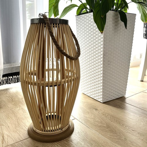 Bambusové svietidlo, ratanové, béžové, 40 cm