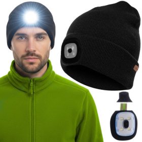 Dvojvrstvová zimná čiapka s USB LED svetlom, čierna