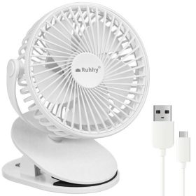   Bezdrôtový stolový ventilátor so stojanom, 1200 mAh, USB-C, biely