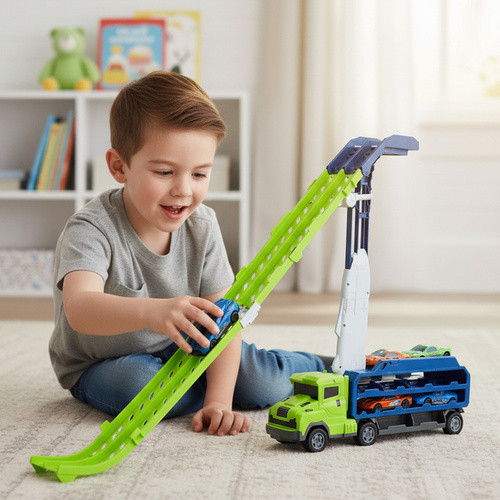 Skákacia plošina s raketovým truckom + 6 kovových áut