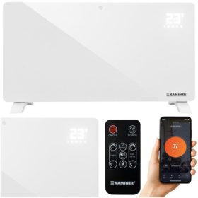  Sklenený elektrický ohrievač 2300–2500 W s Wi-Fi ovládaním cez aplikáciu a diaľkovým ovládačom, biely
