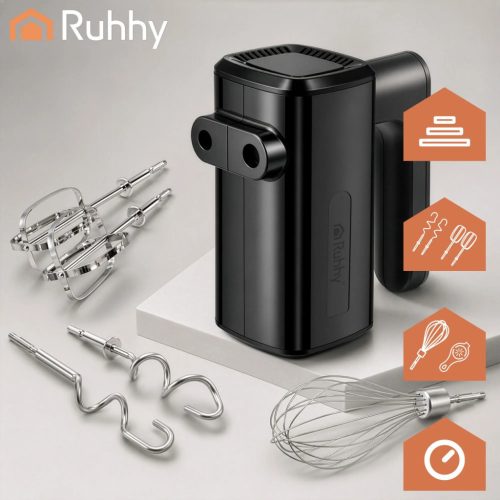  Ručný mixér s výkonom 800 W, metličkou a miesiacim ramenom, 5 rýchlostí, turbo stupeň